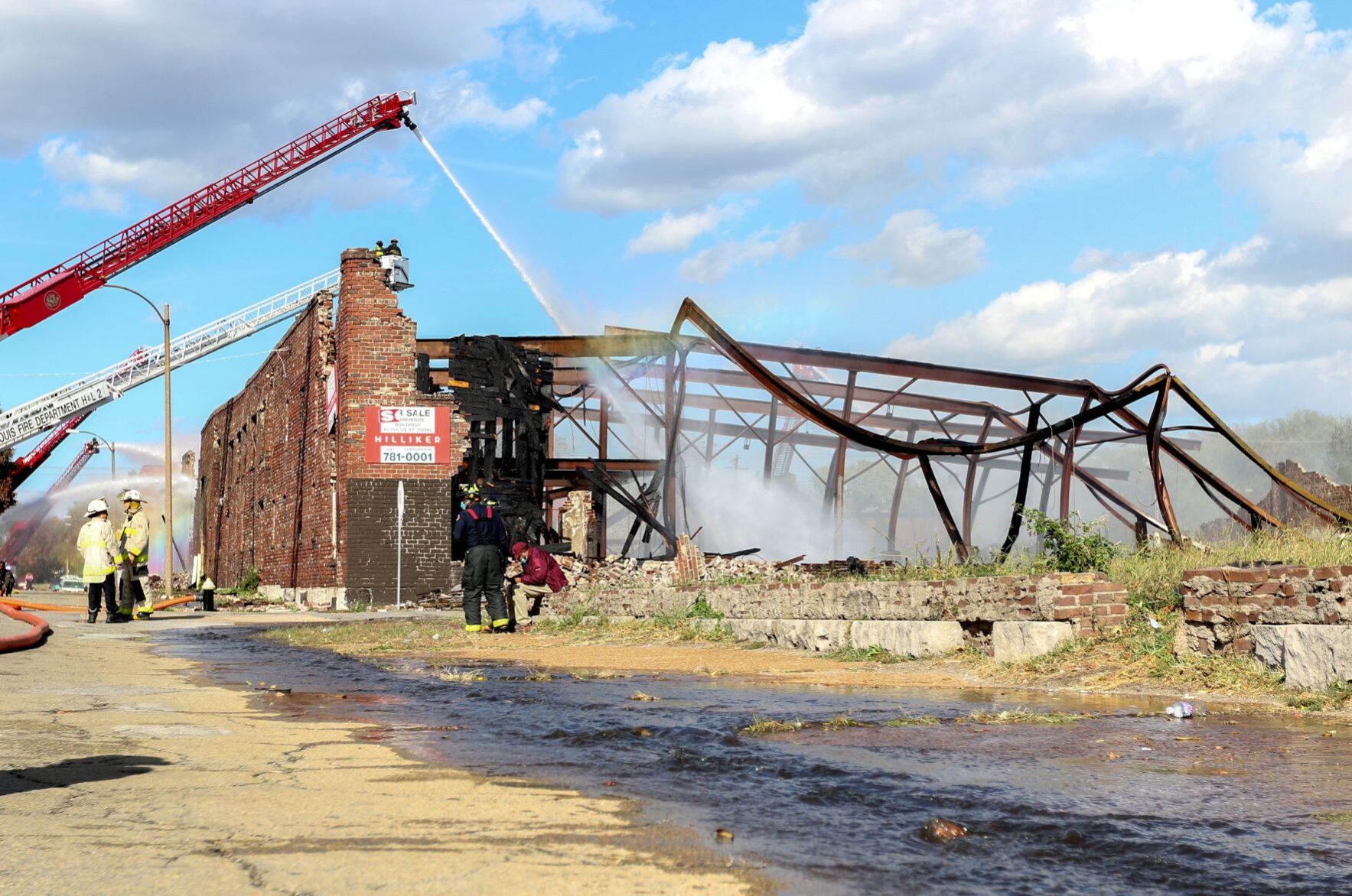 Three-alarm warehouse fire at North 13th Street and Howard Street in St. Louis